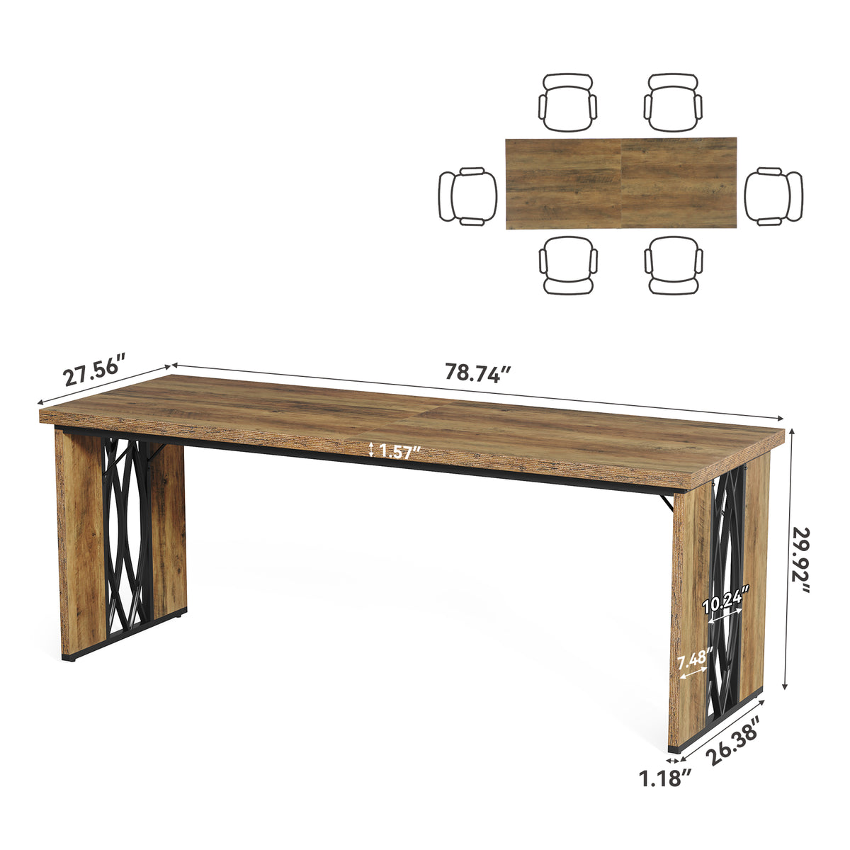 200cm Desk for Two People, Rustic Long Writing Desk for the Home Office