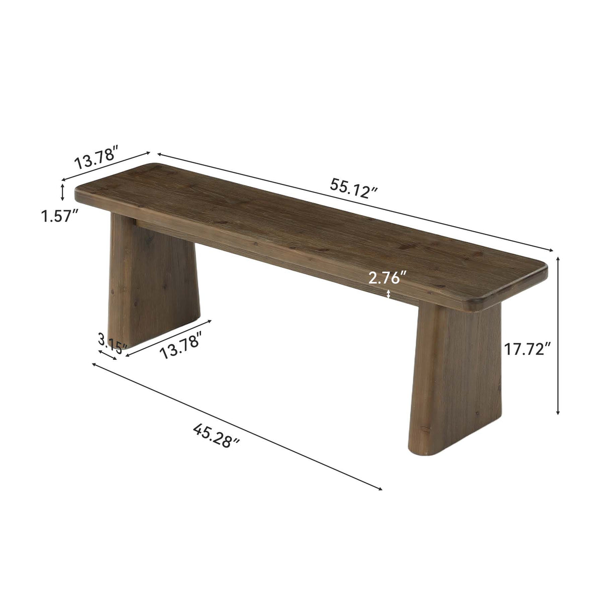 140cm Entryway Bench, Solid Wood End of Bed & Dining Bench