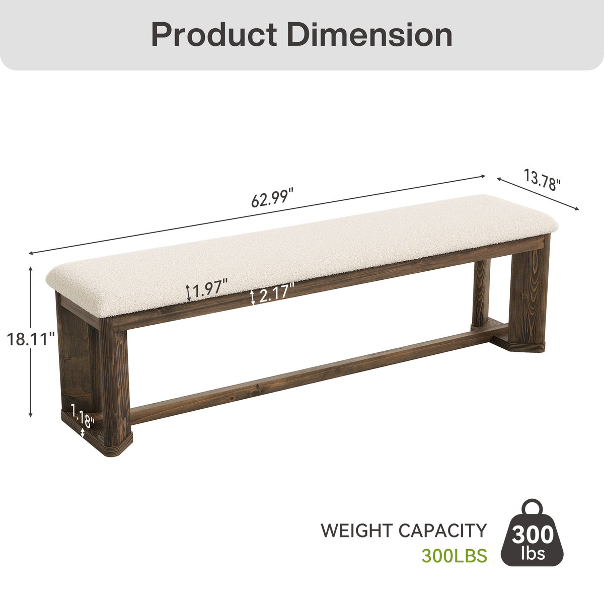 Tribesigns Padded Solid Wood Shoe Bench with Faux Fur Seat, 140cm