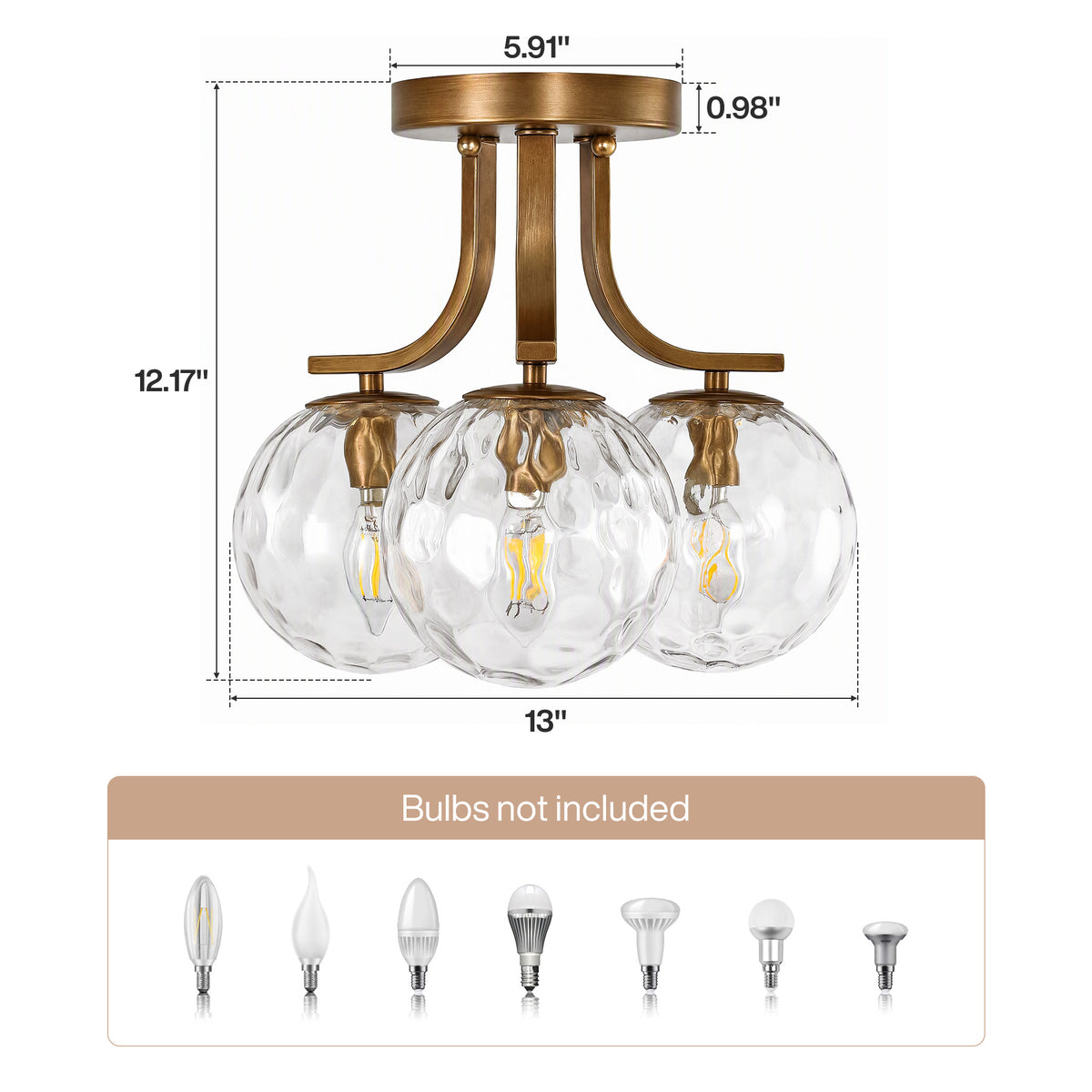 Tribesigns 3-bulb E14 ceiling light, living room ceiling lamp with clear blown glass spheres