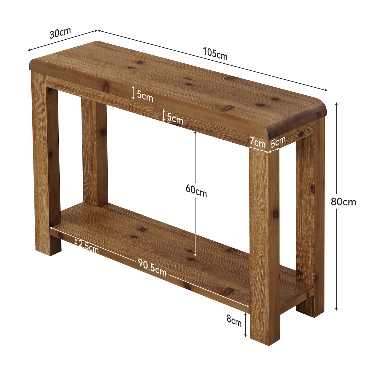 105cm Console Table, Solid Wood Farmhouse Sofa Table with Open Shelf Storage for Hallway Living Room