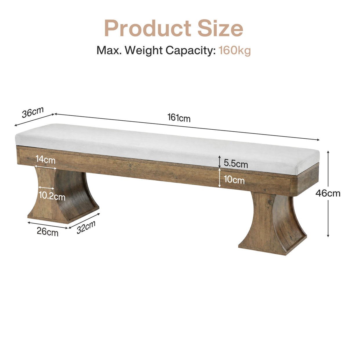 161cm Entryway Bench, Farmhouse Dining Bench with Cushion for Hallway Kitchen