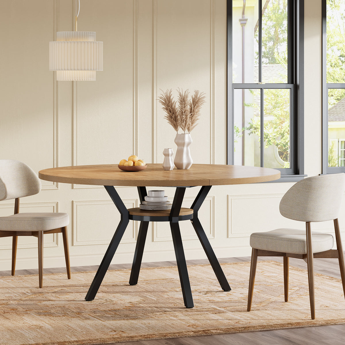47" Dining Table, Modern Round Kitchen Table for 4