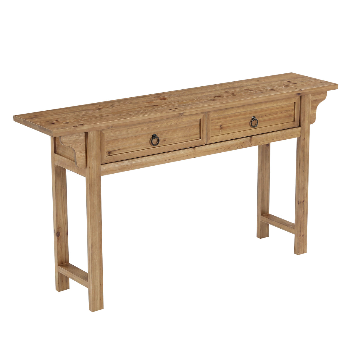 160cm Console Table, Solid Wood Narrow Hallway Table with 2 Drawers & Storage