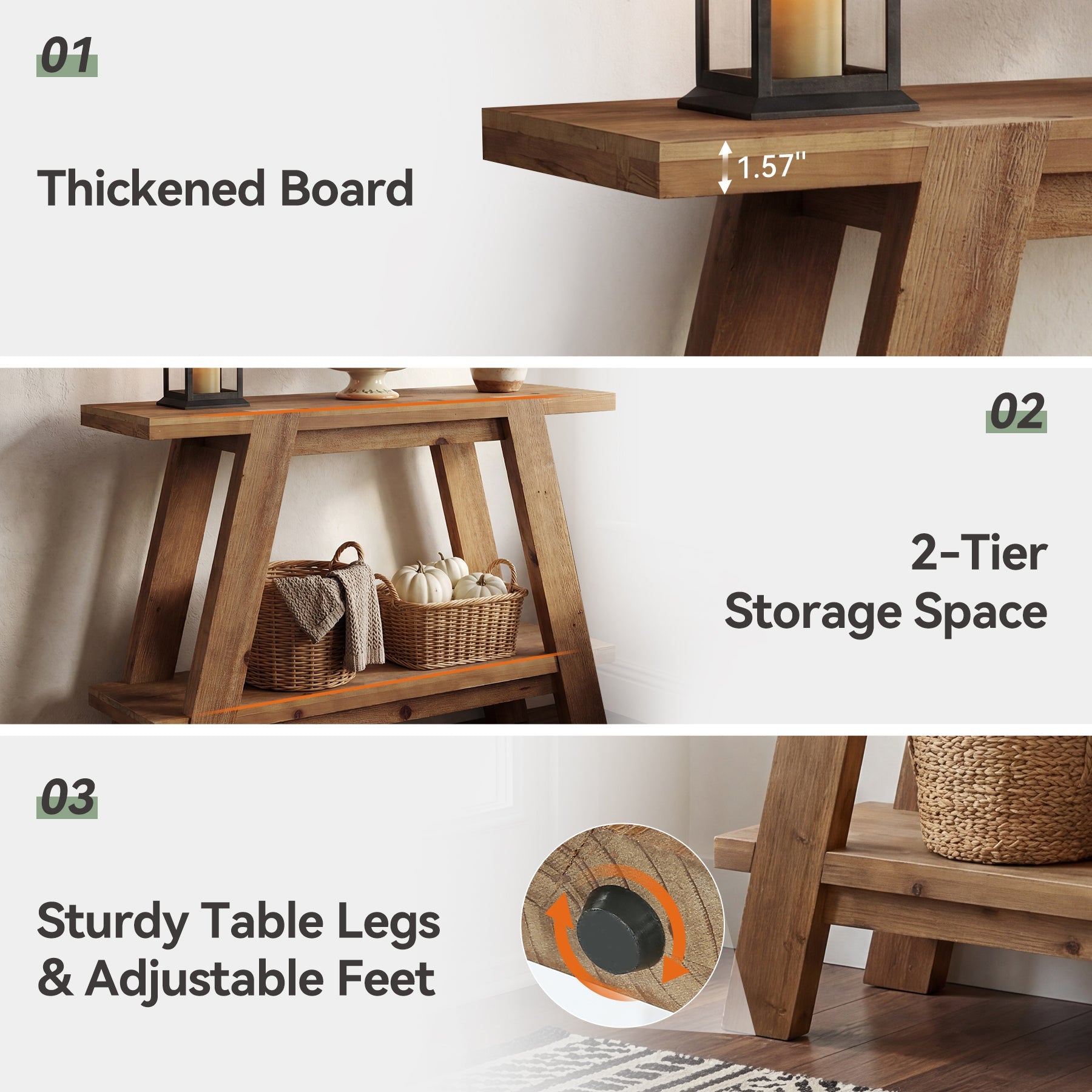 110cm Narrow Console Table, 2-Tier Solid Wood Sofa Entryway Table