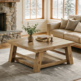 99cm Square Coffee Table, Farmhouse 2-Tier Slatted Storage Shelf 3