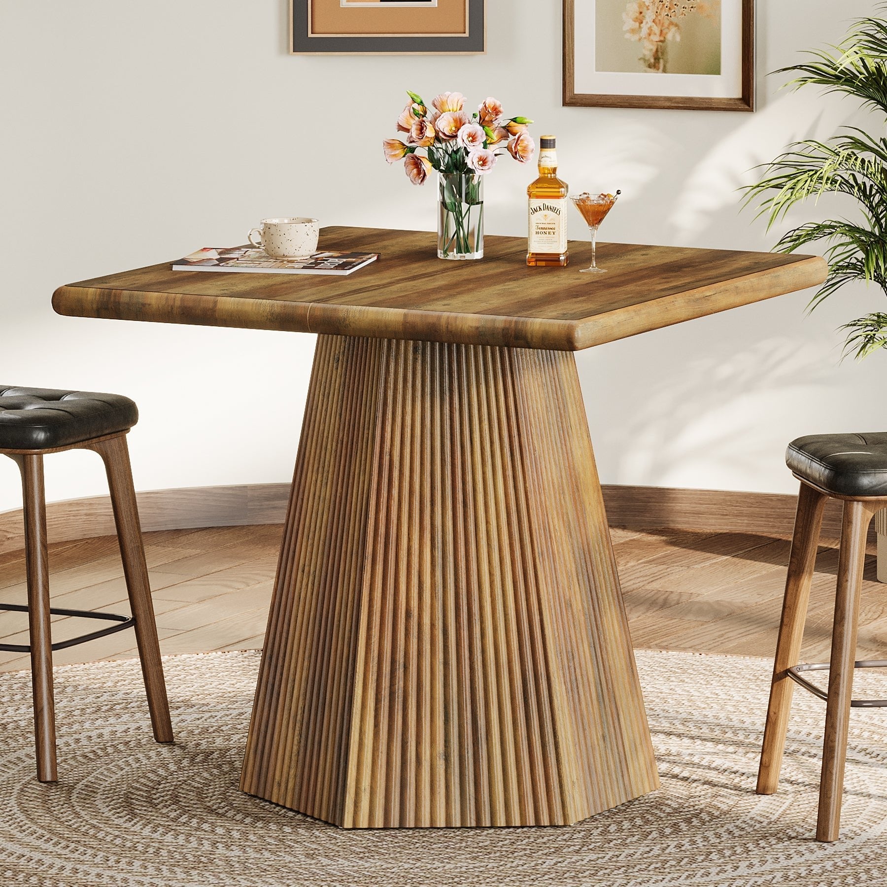 31.5" Square Dining Table for 4, Kitchen Table with Sturdy Pedestal Base