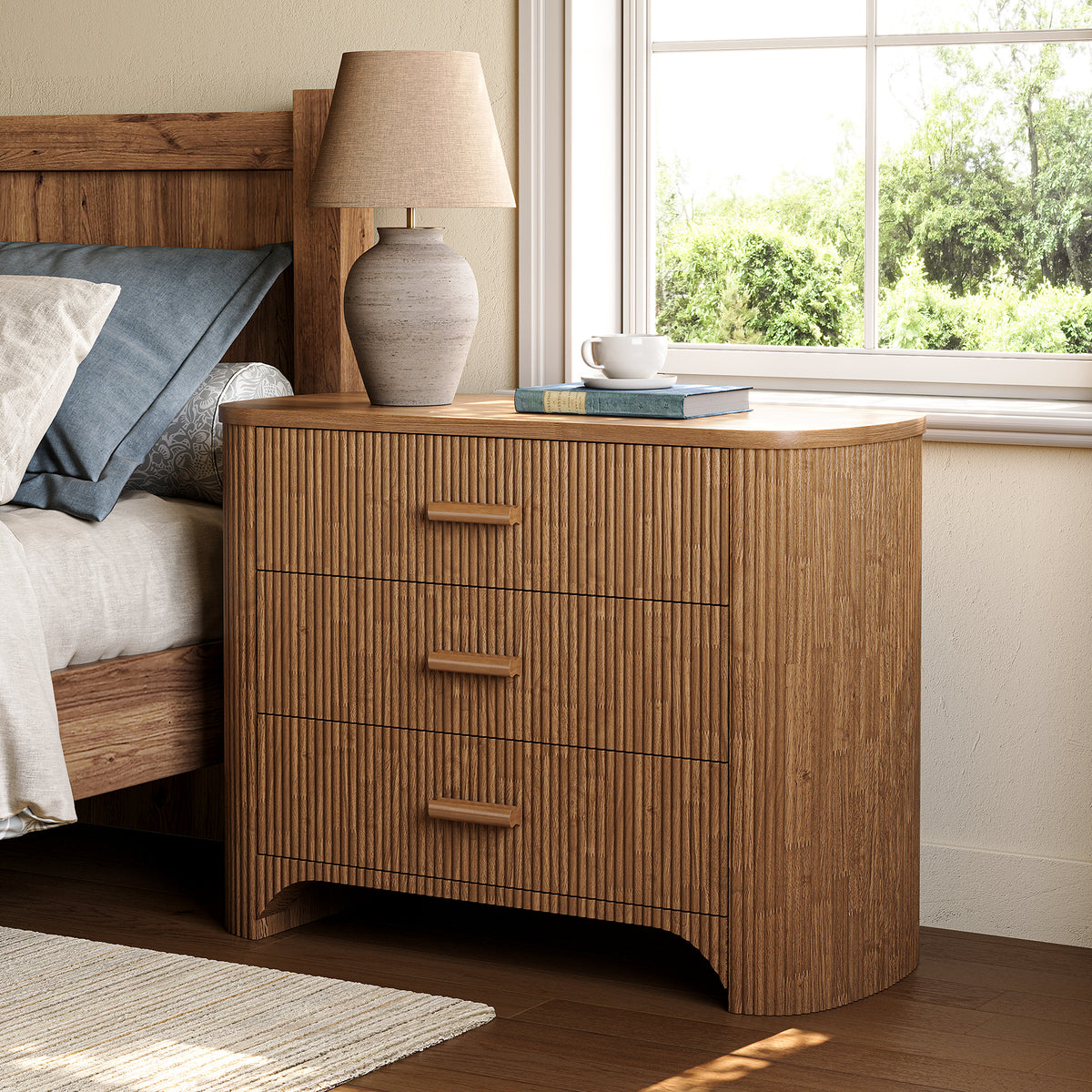 Tribesigns 80cm wide bedside table, large modern design with 3 drawers for the bedroom
