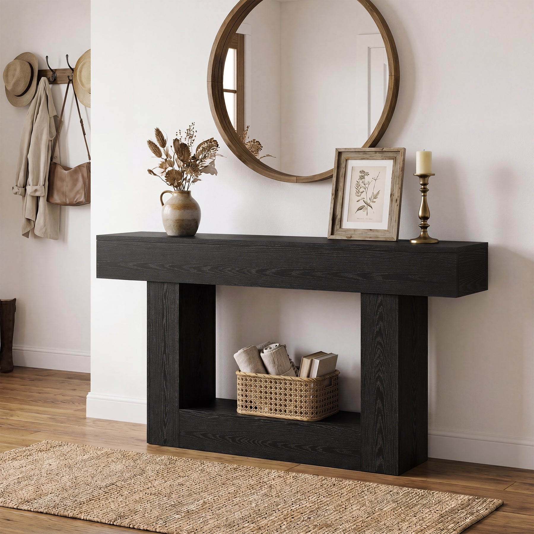 63" Distressed Wood Console Table, 2-Tier Sofa & Entry Table