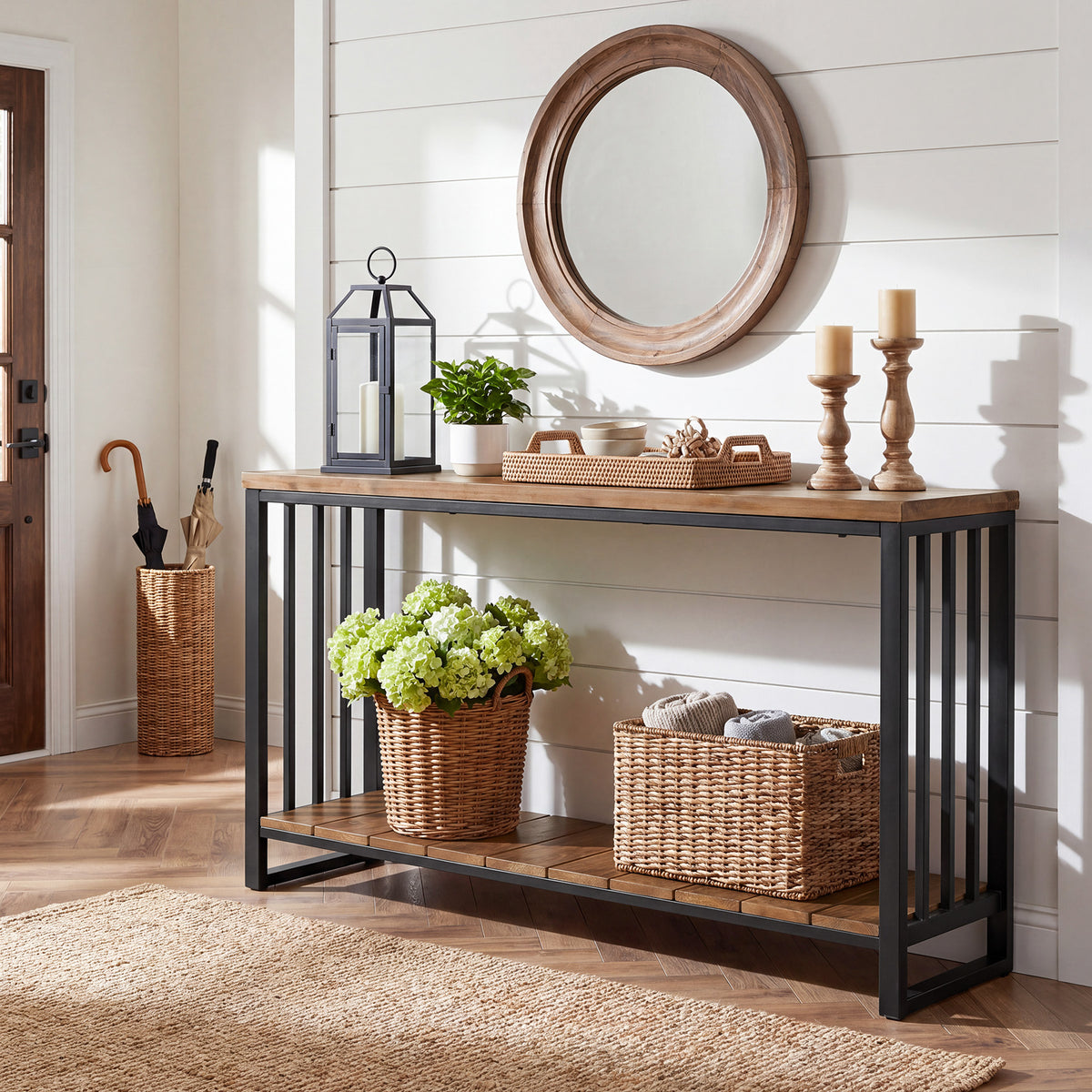 140cm Console Table, Narrow Country Hallway Table with Metal Frame