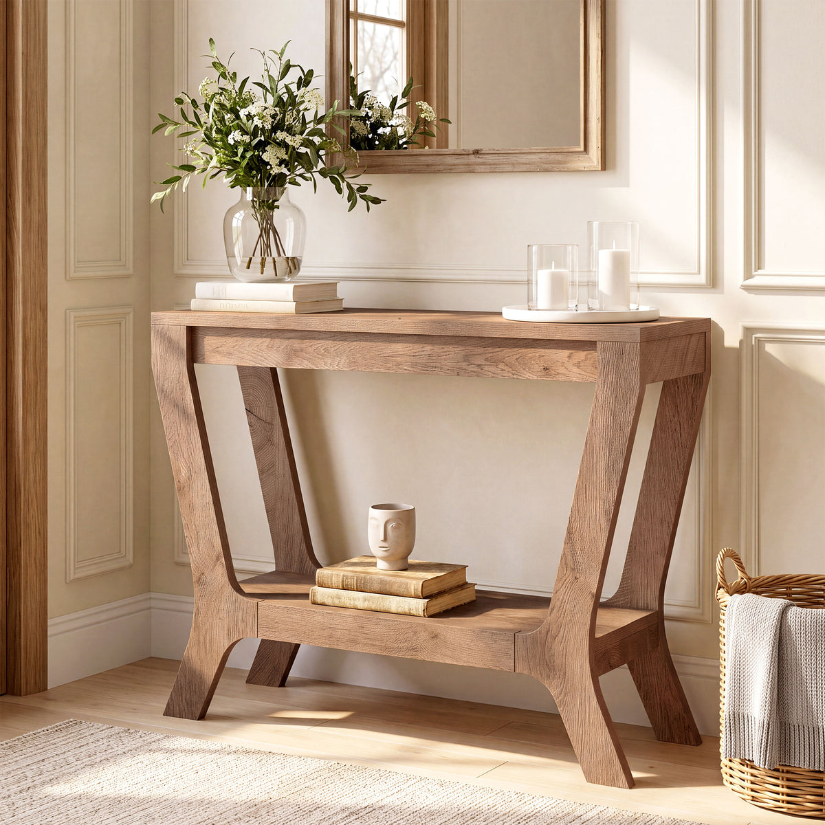 104cm Console Table, Farmhouse Rectangular Entryway Table with 2-Tier Storage