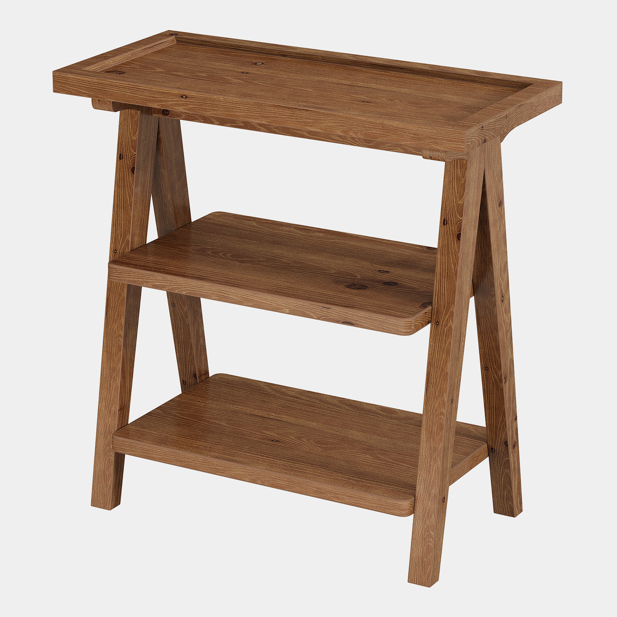 65cm Narrow Side Table, 3-Tier Solid Wood for Living Room