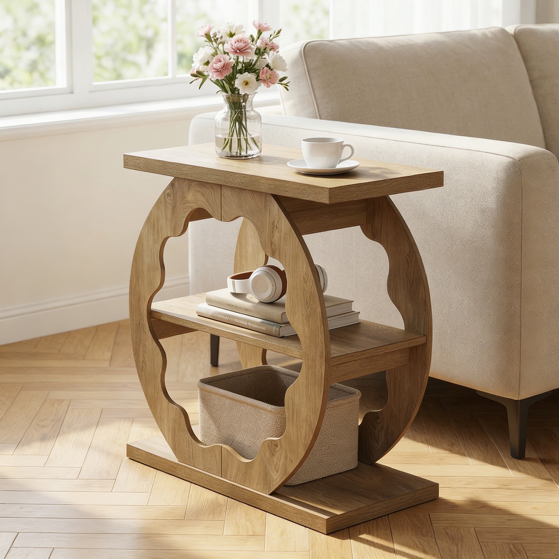 60cm 3-Tier End Table with Storage Shelves, Narrow Side Table for Living Room