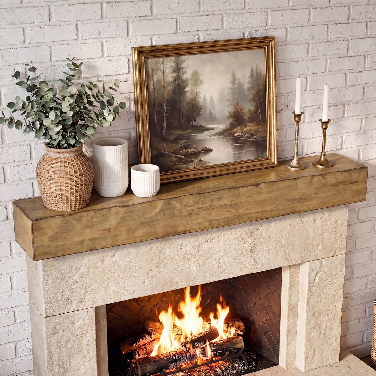 Tribesigns Rustic Suspended Fireplace Shelf in Solid Wood, 160 cm, Load Capacity 36 kg
