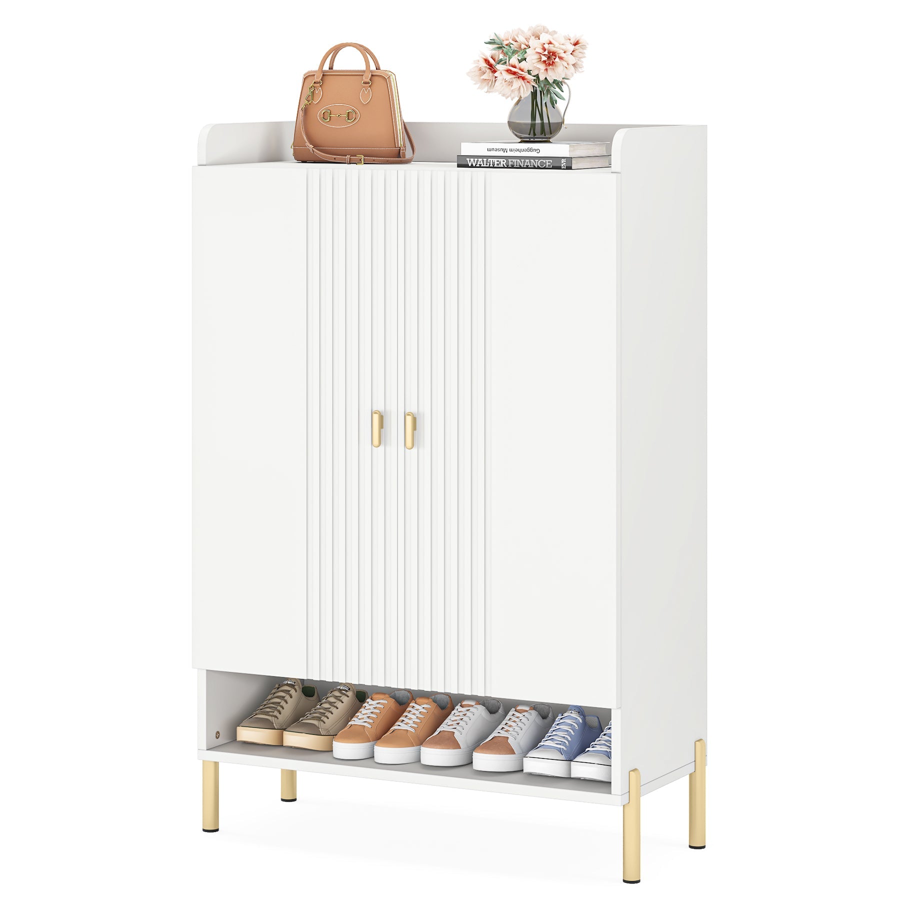 6-Tier Shoe Cabinet, Freestanding White Organizer with Doors for Entryway