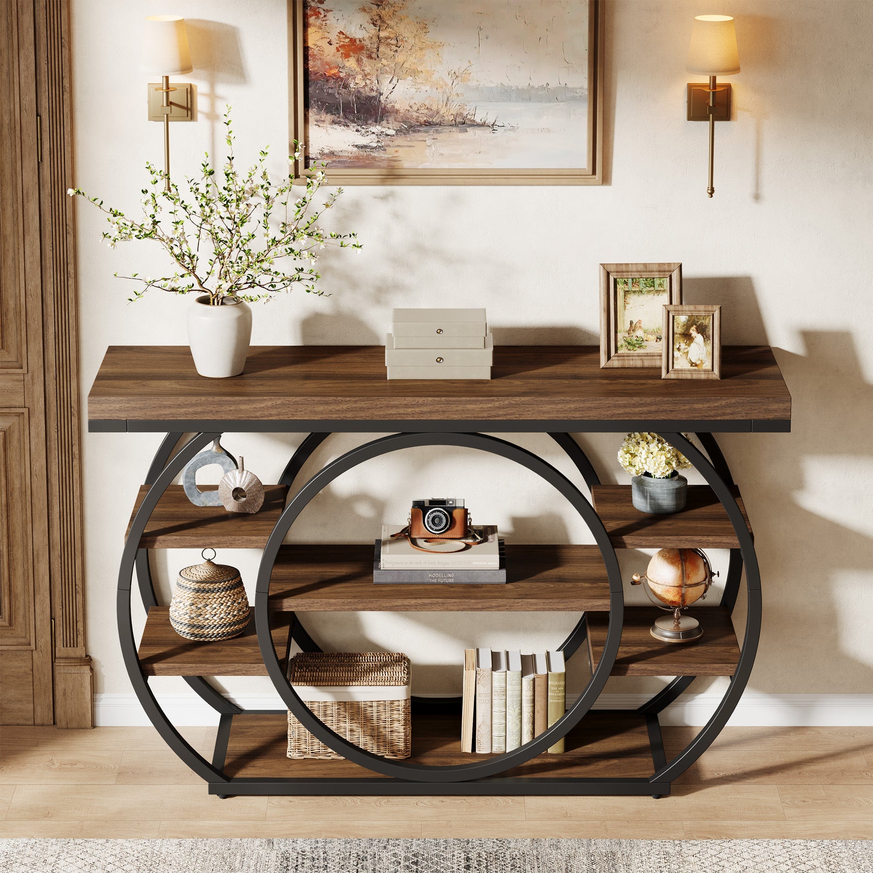 Tribesigns 47" Console Table, 5-Tier Industrial Entryway Table with Metal Frame