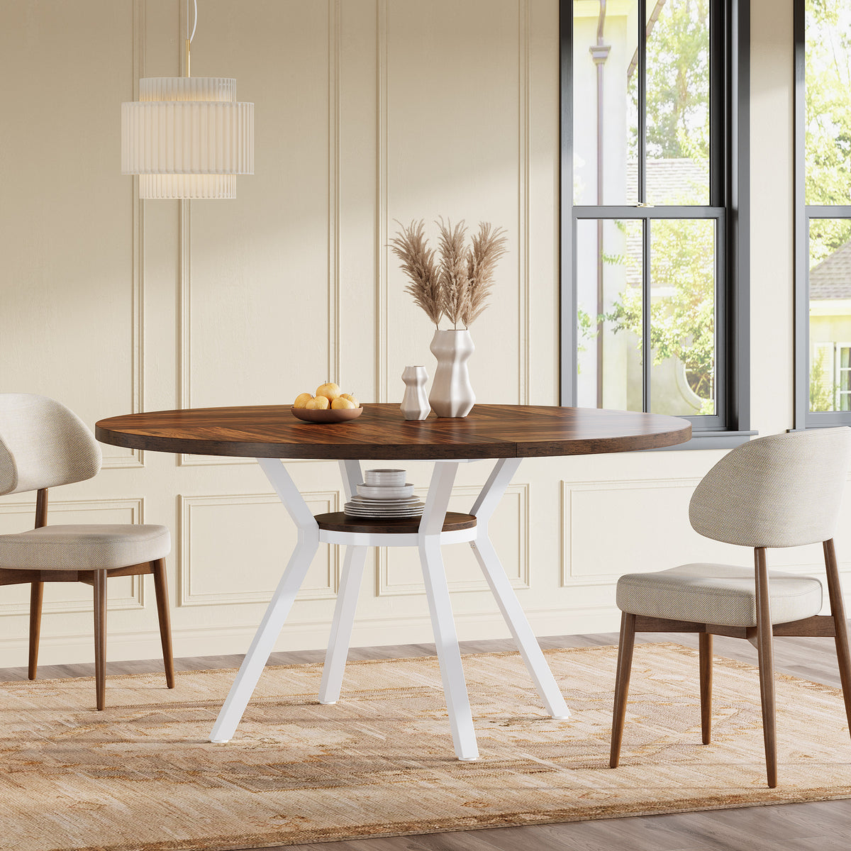47" Dining Table, Modern Round Kitchen Table for 4