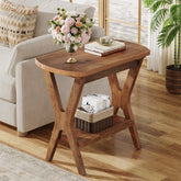 50cm Side Table, Solid Wood 2-Tier End Table Nightstand with Storage for Living Room 3