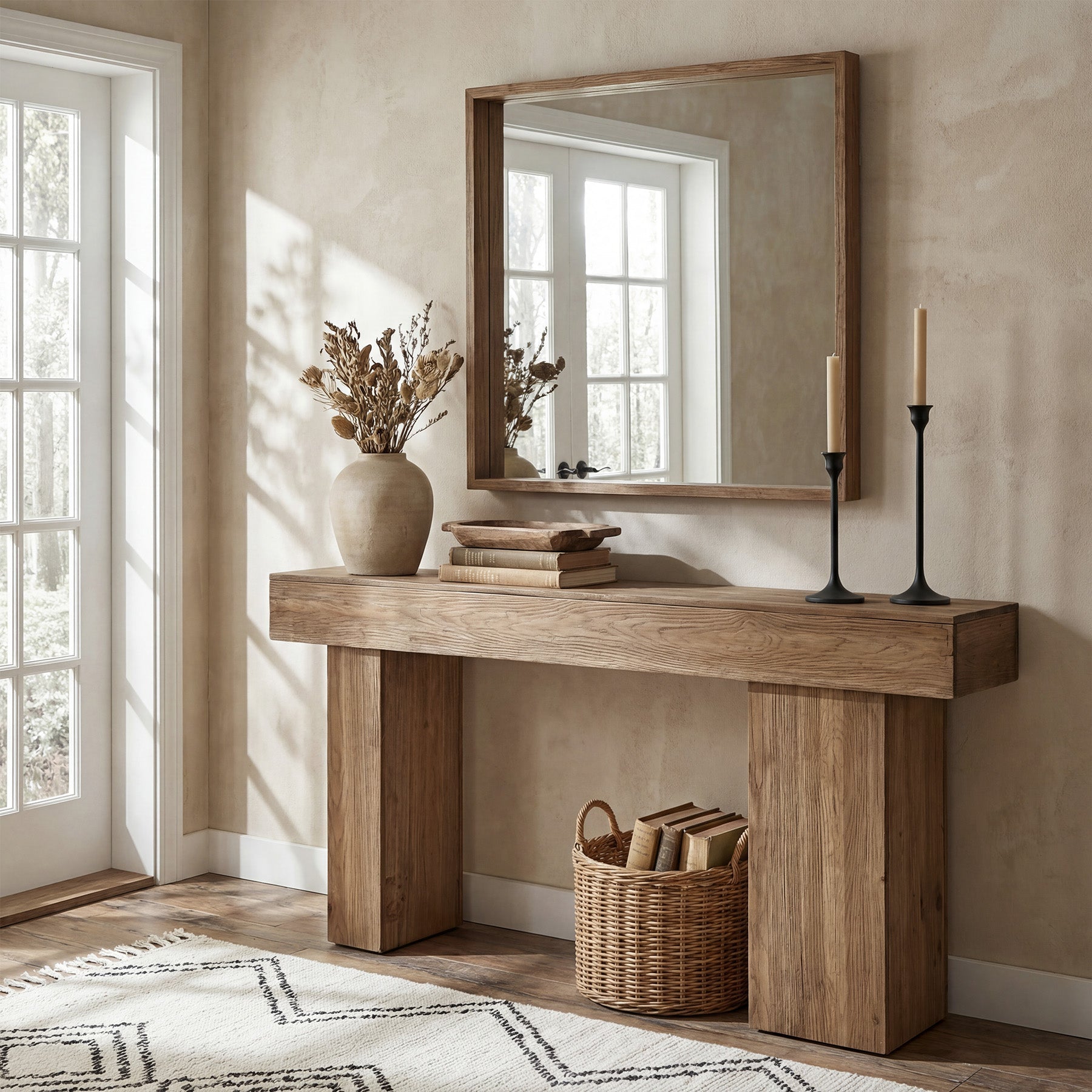 160cm Solid Wood Farmhouse Console Table with Artistic Legs, Heavy-Duty Sofa Table