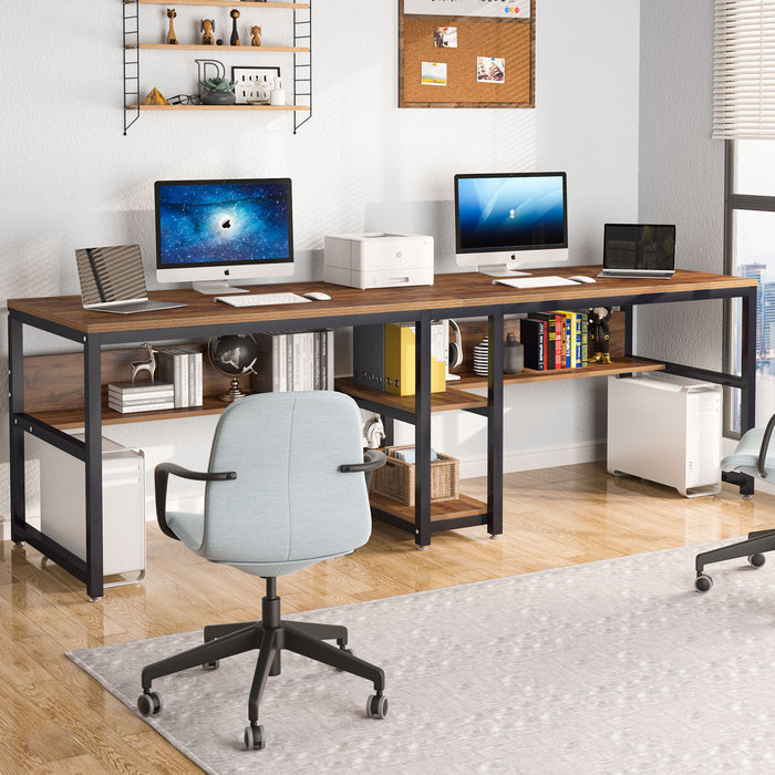 200cm Long Double Desk, With Integrated Bookshelf