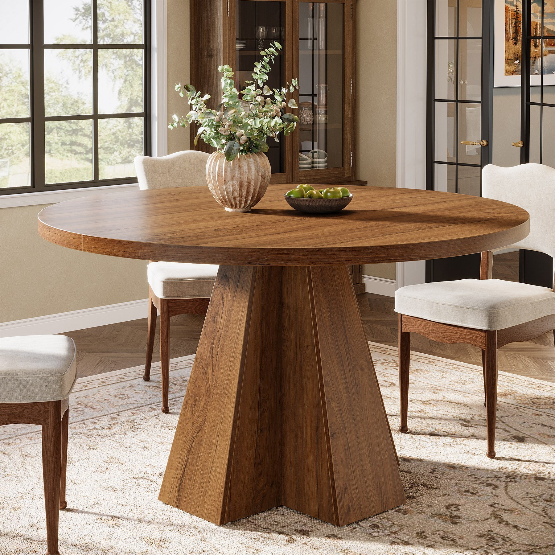 46.5" Round Dining Table for 4, Circle Kitchen Table with Pedestal Base