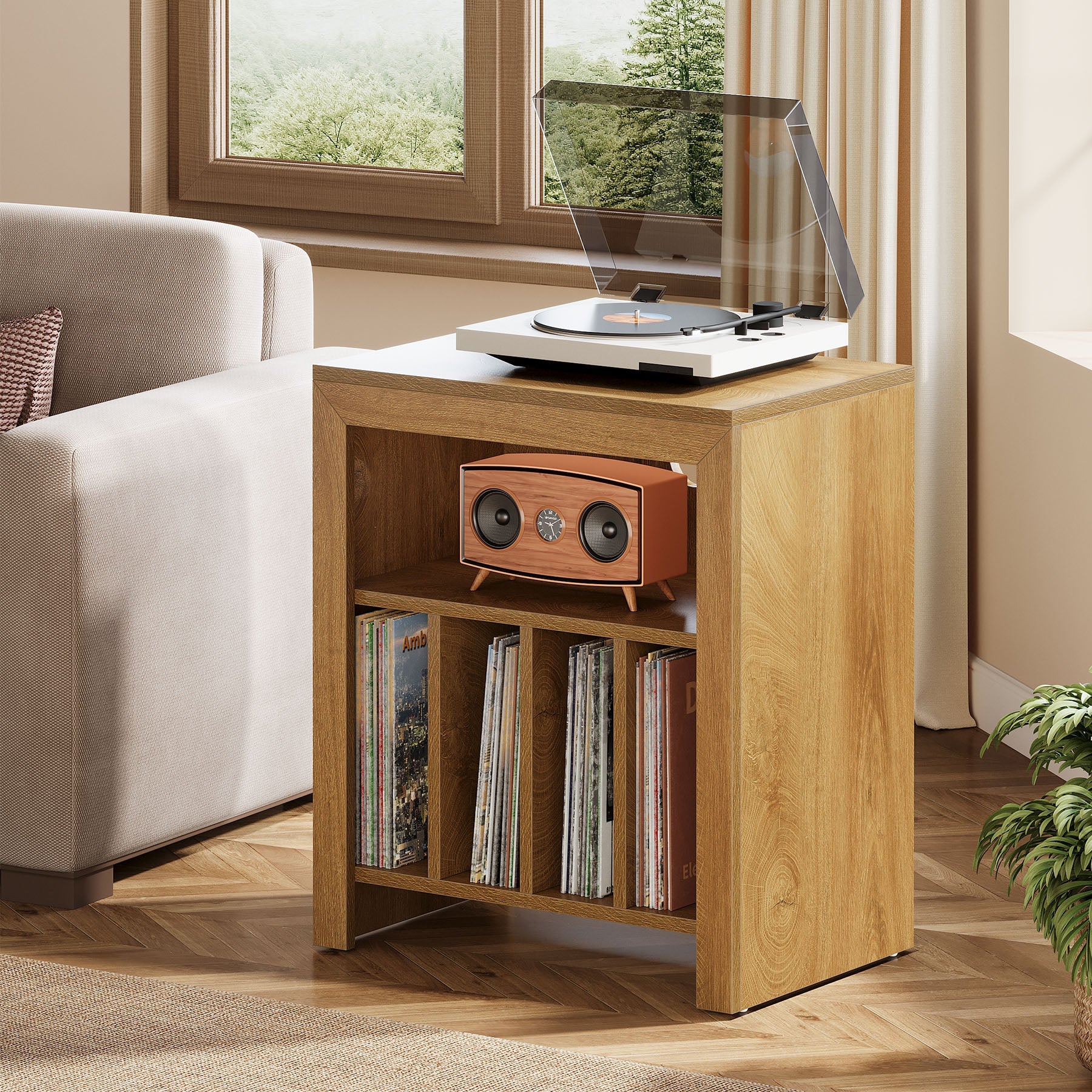 23.62" Industrial Record Player Cabinet with Wheels, Vinyl CD Media Storage Side Table