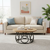 31.5" Round Coffee Table, Rustic Wood Grain and Metal Base with Industrial Design 3