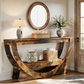 63" Farmhouse Console Table with 2 Shelves, Narrow Sofa Table in Dark Brown 3