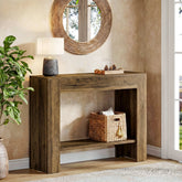 105cm Farmhouse Console Table with 2-Tier Shelf, Narrow Entryway Sofa Table with Storage 3