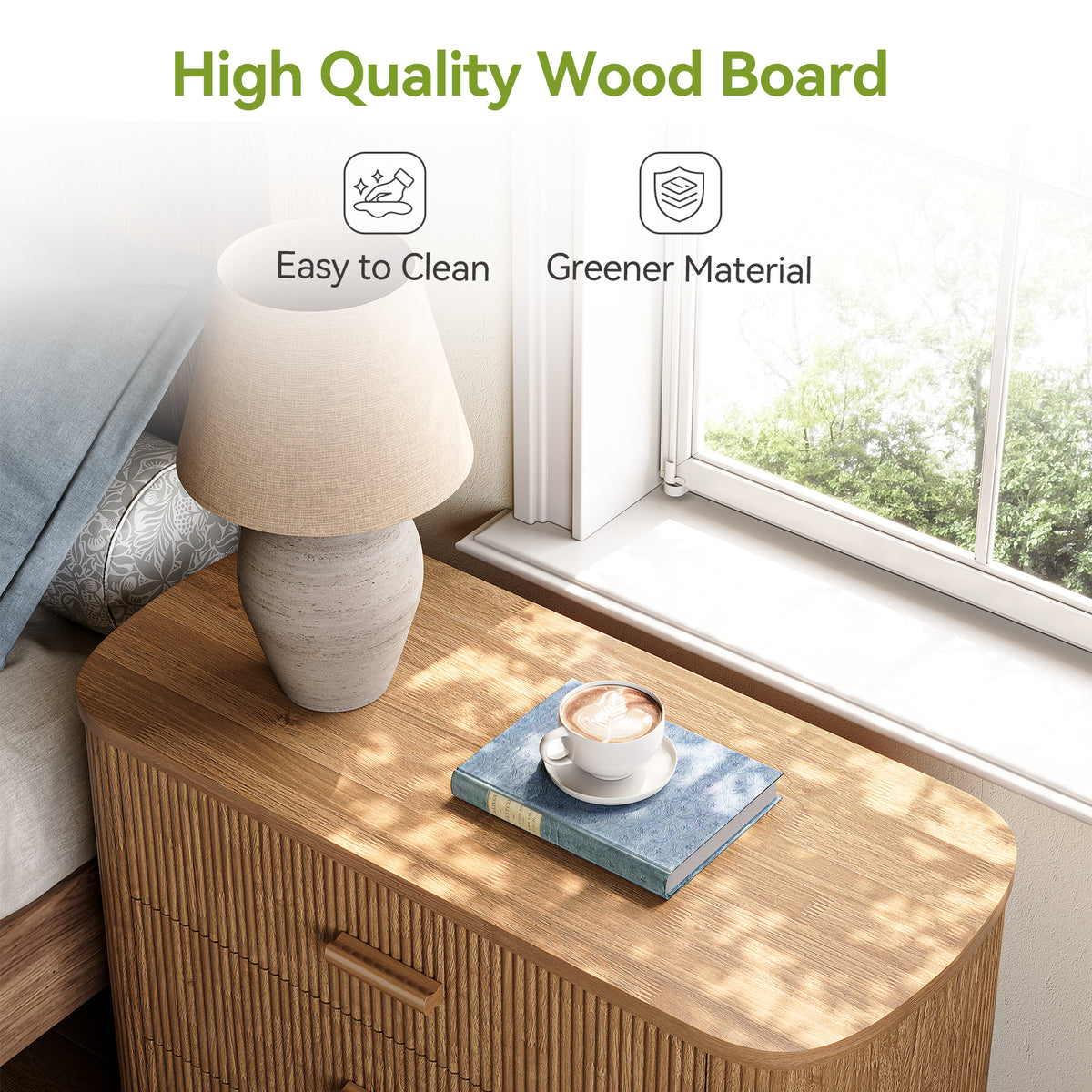 Tribesigns 80cm wide bedside table, large modern design with 3 drawers for the bedroom