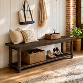 140cm Entryway Bench, Farmhouse 2-Tier Solid Wood Shoe Bench with Open Shelf 3