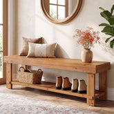 160cm Entryway Bench, Rustic Solid Wood 2-Tier Shoe Bench for Hallway 3