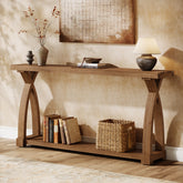 160cm Console Table, Narrow Solid Wood 2-Tier for Hallway Living Room 3