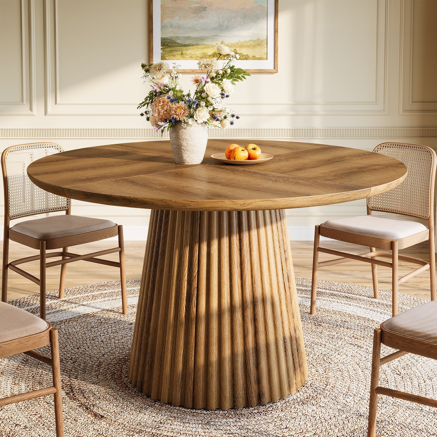 47.24" Round Dining Table, Kitchen Table with Fluted Design for 4-6