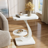 23.62" C-Shaped End Table with Faux Marble Top, Modern 2-Tier Side Table for Sofa and Bed 3