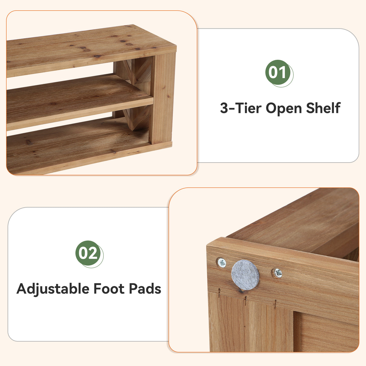 120cm TV Stand, 3-Tier Solid Wood Media Console with Open Shelf