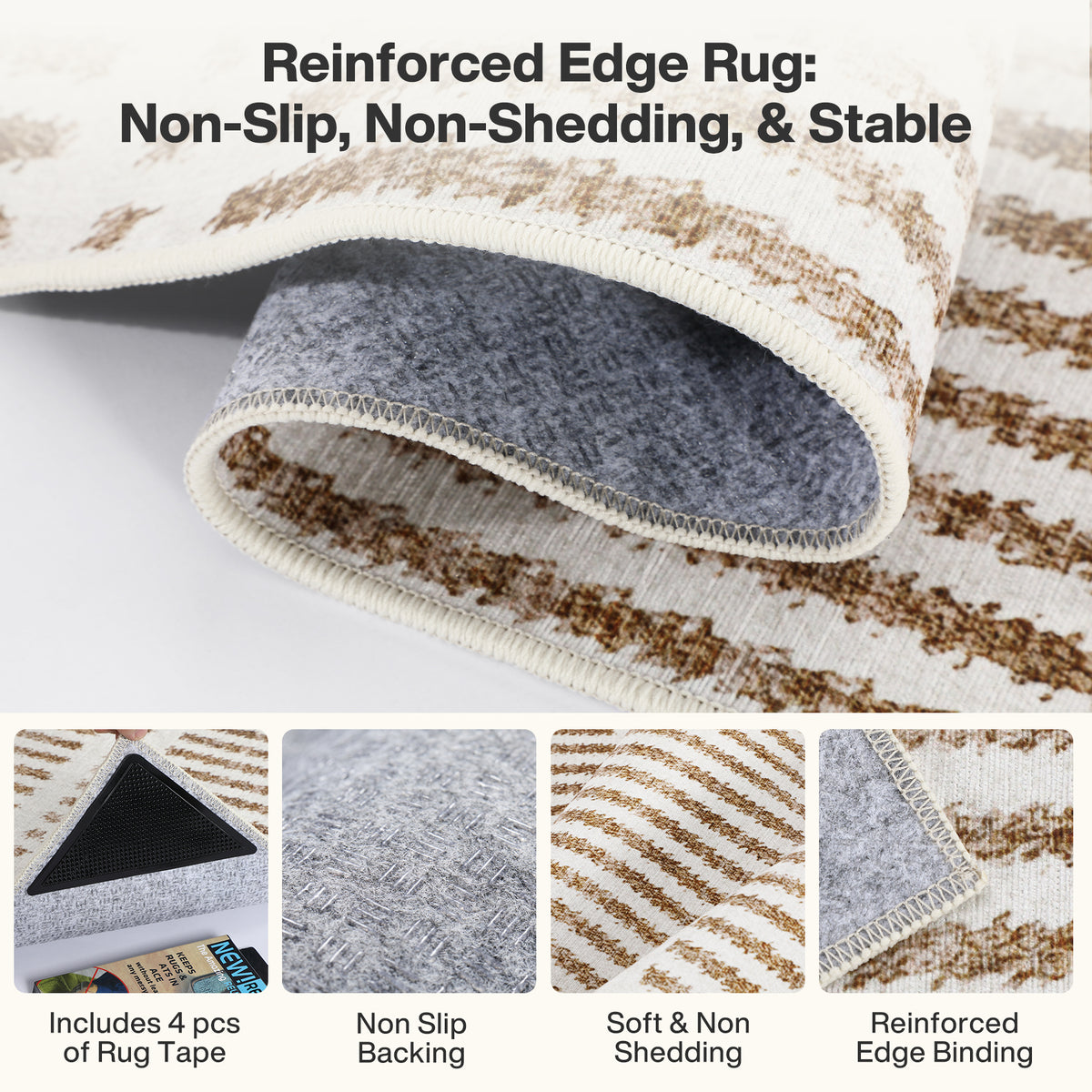 Tribesigns Ultra-Thin Washable Rugs 160 x 230/200 x 300 cm, Non-Slip Striped Country-Style Rugs for the Living Room and Bedroom, OEKO-TEX Certified