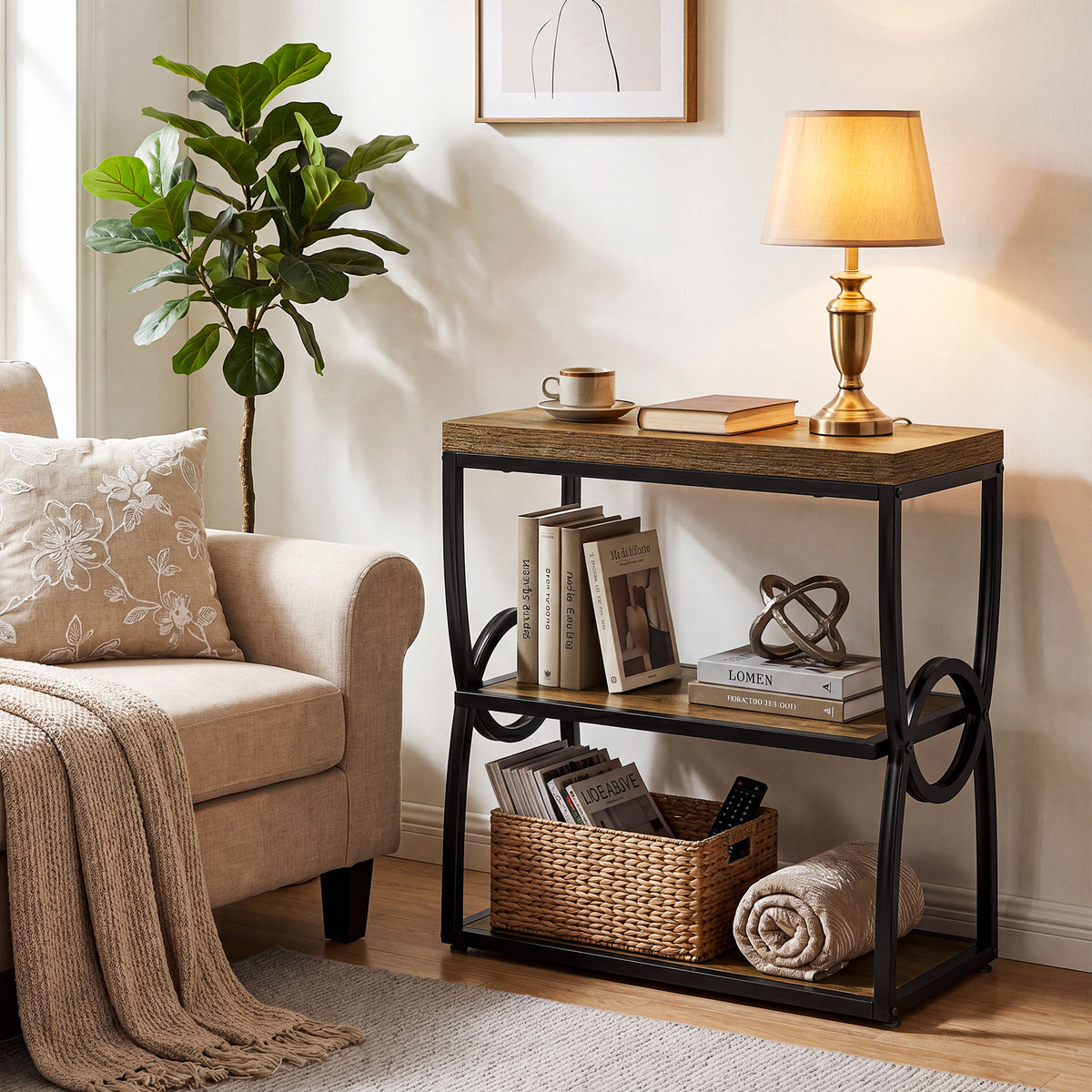60cm Narrow Side Table, 3-Tier Slim Bedside Table for Small Spaces