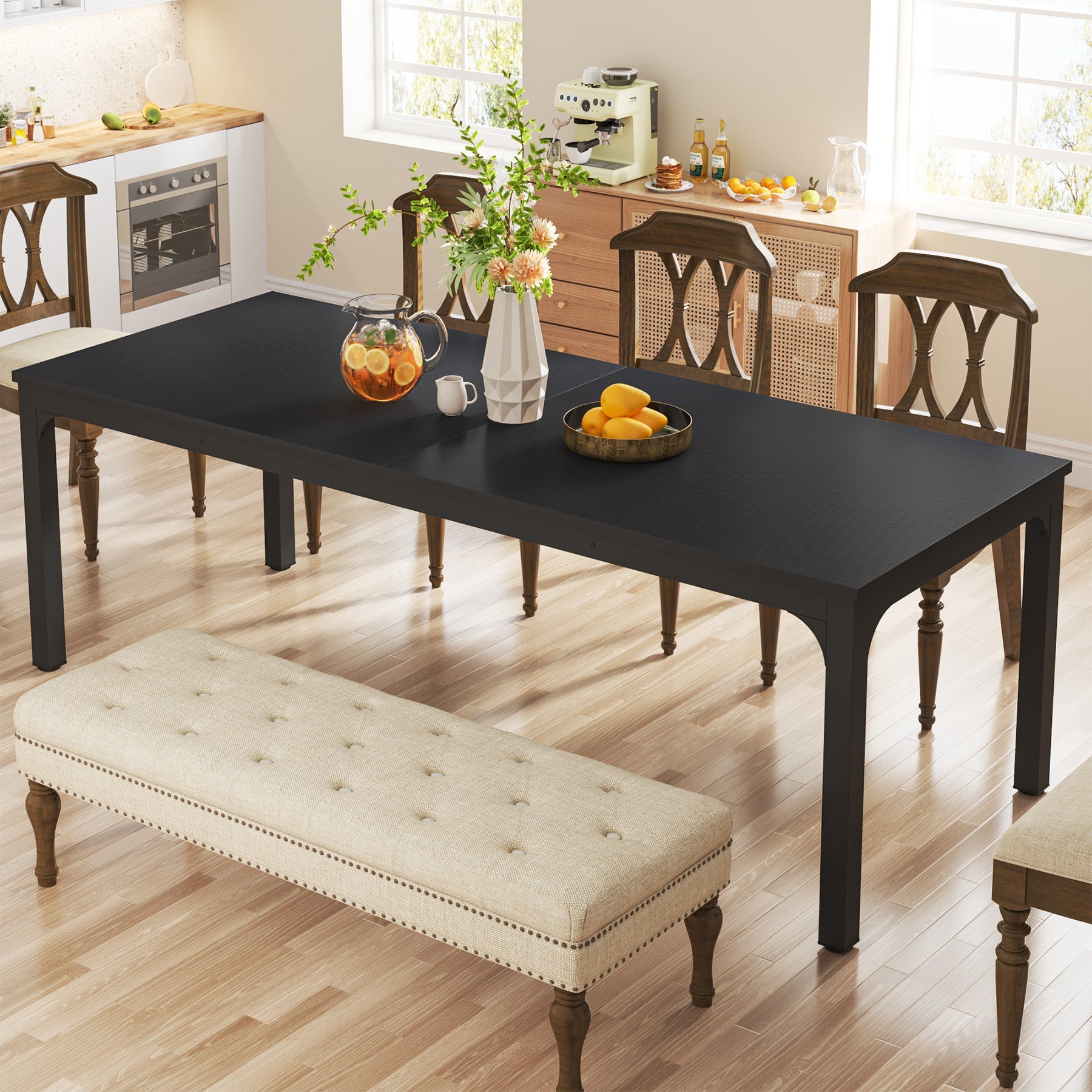 78" Rectangular Dining Table, Long Kitchen Table for 6-8 People