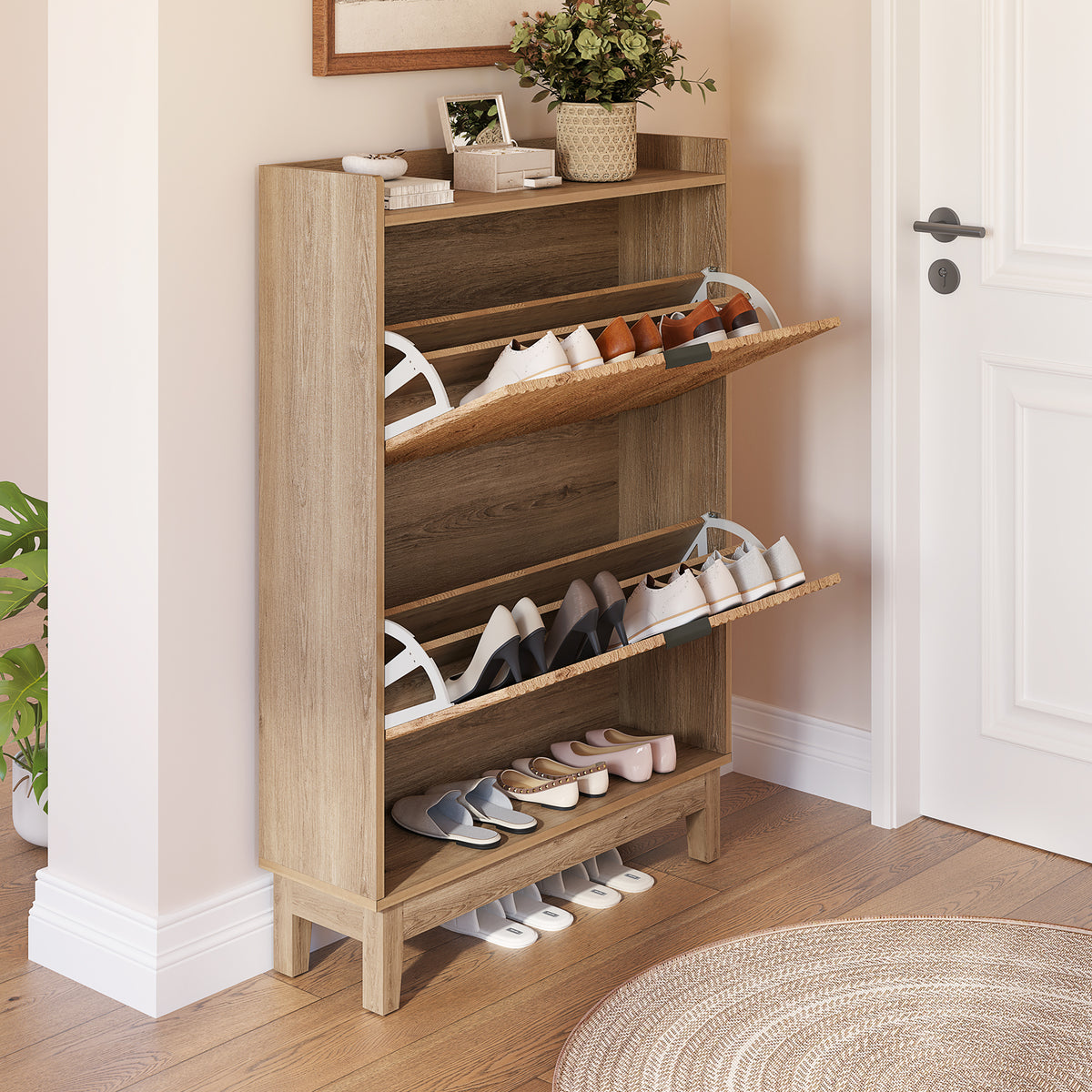 Tribesigns 80cm Shoe Cabinet, 2-drawer shoe cabinet with shelves for the hall