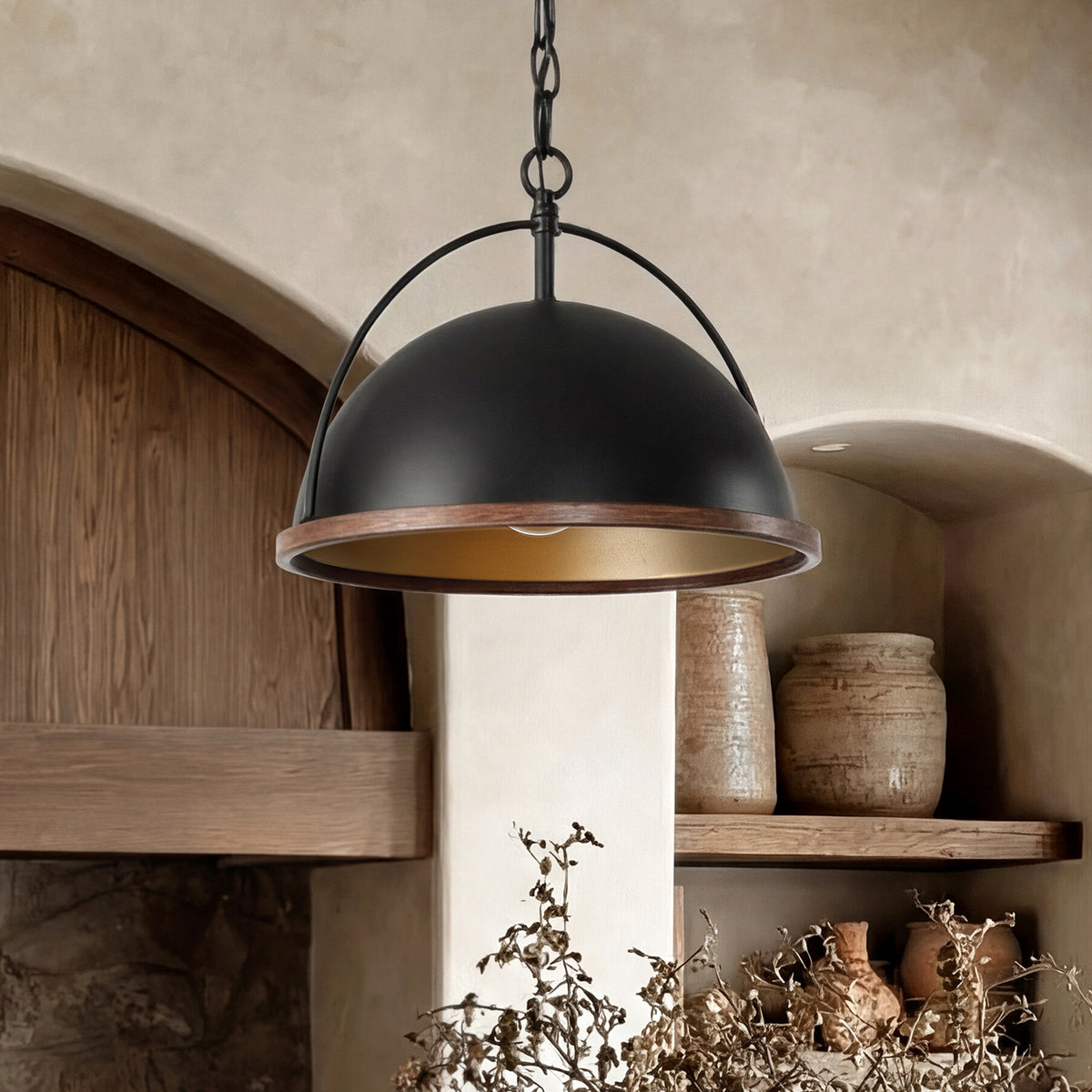 13" Industrial Pendant Light, Black Metal Hanging Light