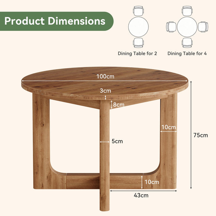 100cm Round Dining Table, Rustic Kitchen Table for 2-4 People