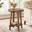 50cm Round End Table, Solid Wood Side Table with 2-Tier Storage