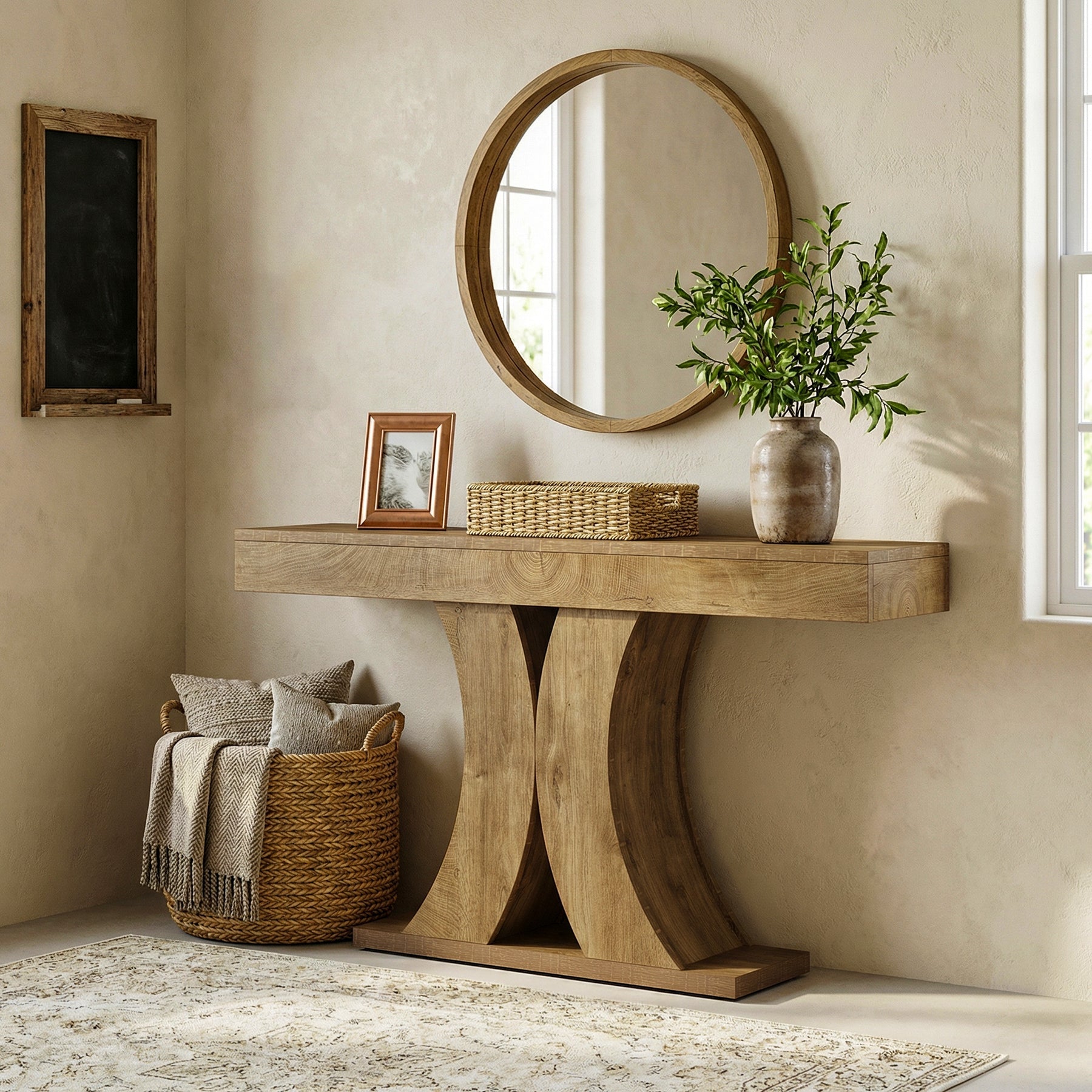 150cm Narrow Farmhouse Console Table, Wooden Sofa Table with X-Frame Base for Entryway, Hallway, or Behind Couch