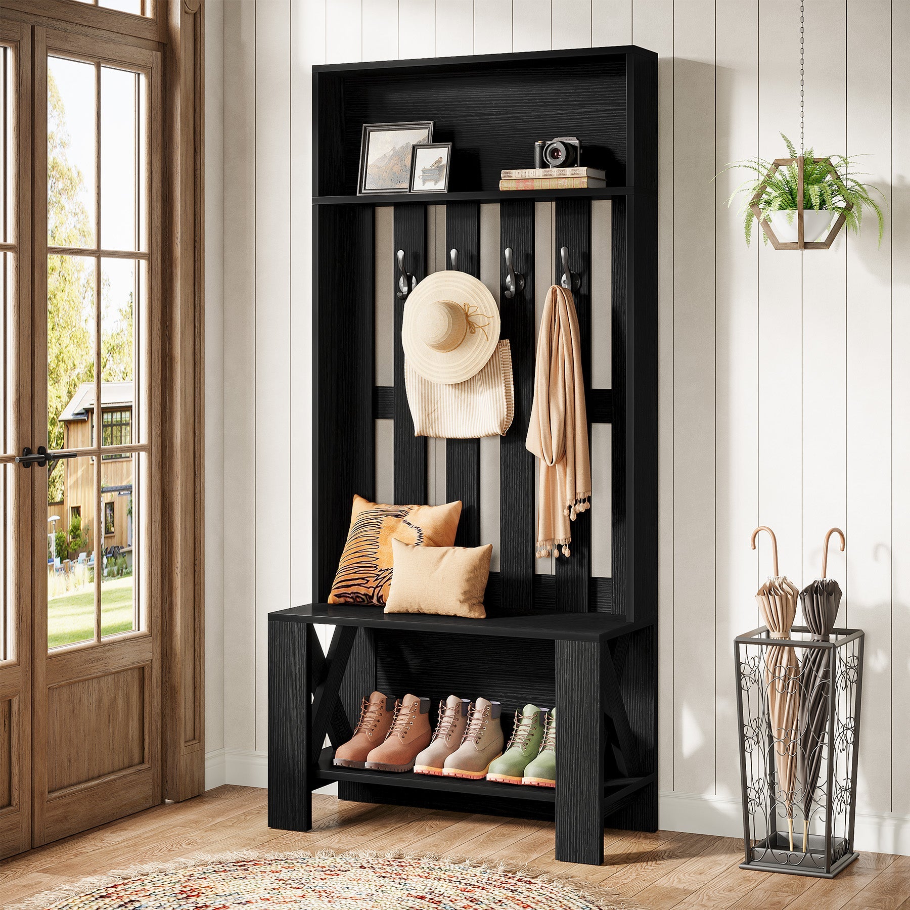 70.8" Freestanding Hall Tree with Shoe Bench and Hooks