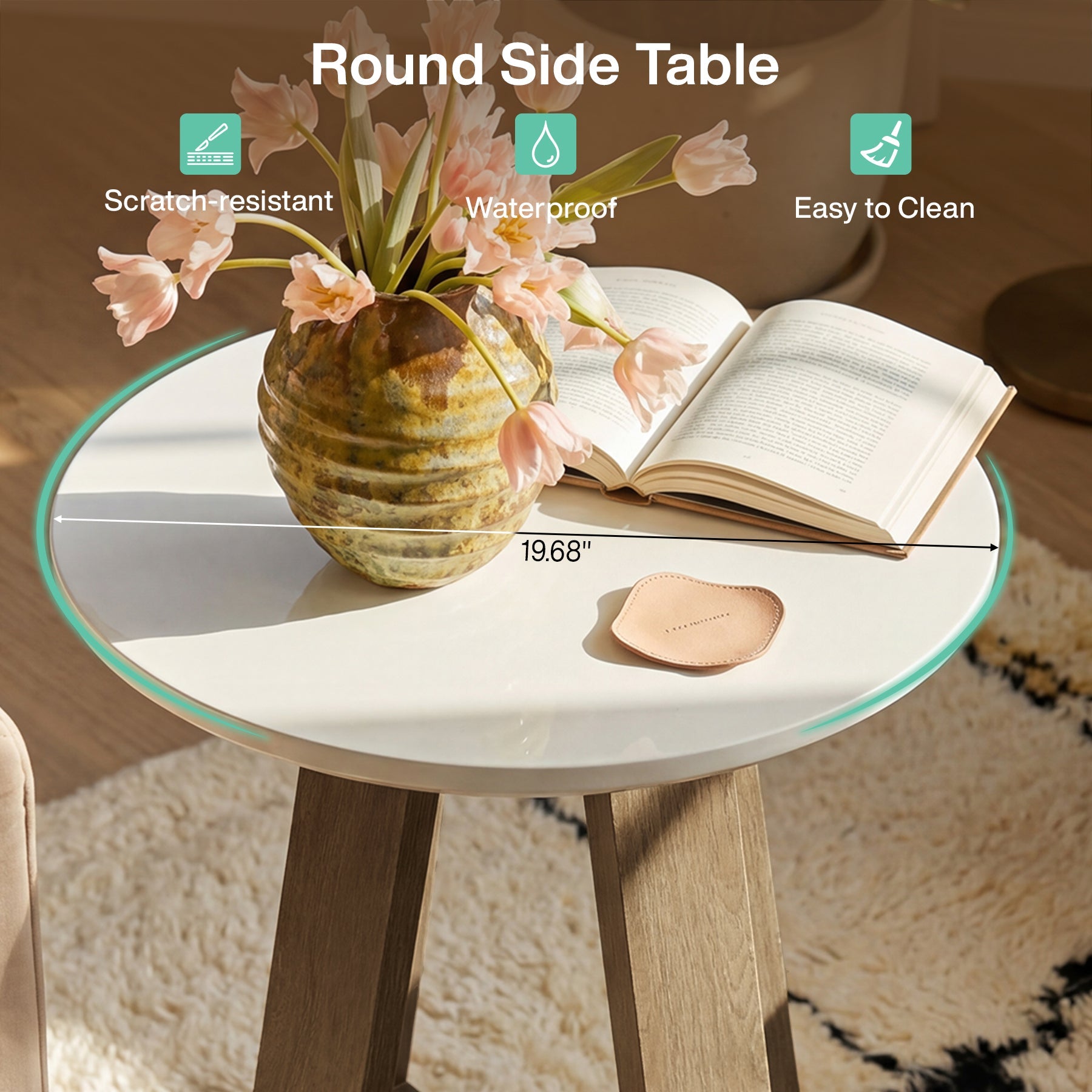 50cm Round End Table, Modern Side Table Small Accent Table for Living Room