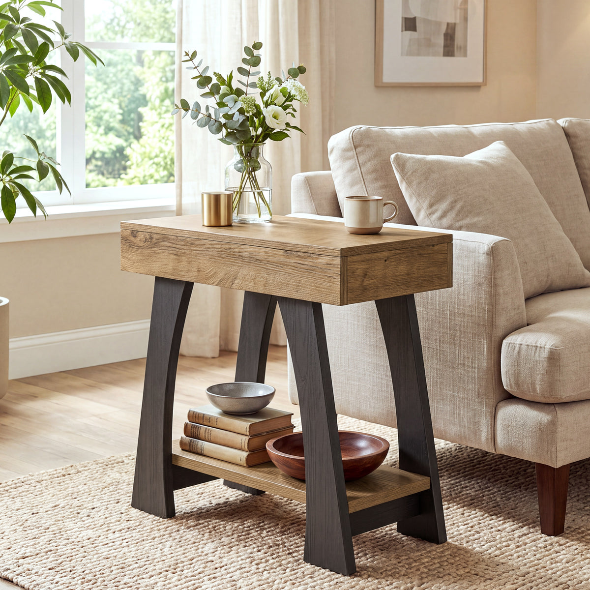 40cm Narrow Side Table, 2-Tier Slim End Table for Small Spaces Living Room