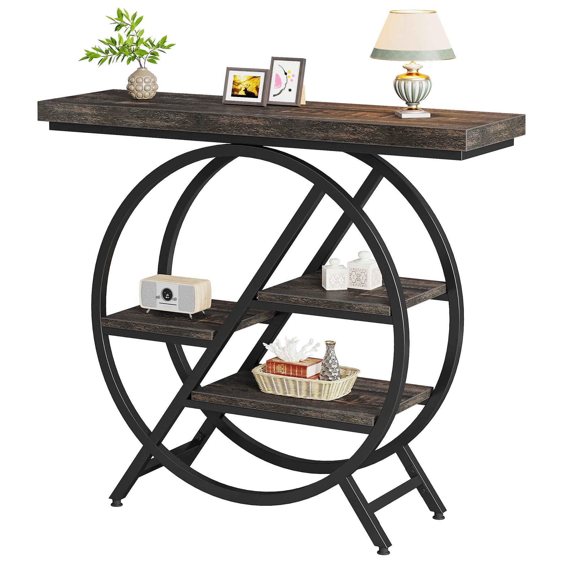 39.4" 4-Tier Console Table, Entryway Table with Geometric Metal Frame