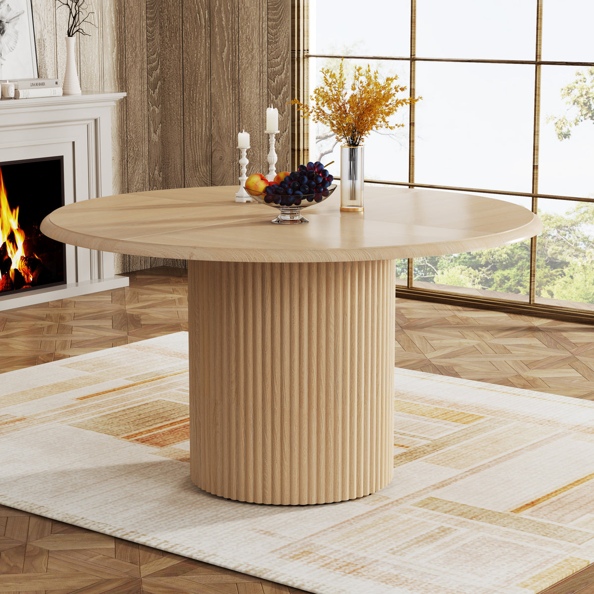 120cm Round Dining Table, Modern Kitchen Table for 4-6 with Metal Base