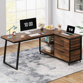 53" Reversible L-Shaped Computer Desk with 3 Drawers and Shelves 3